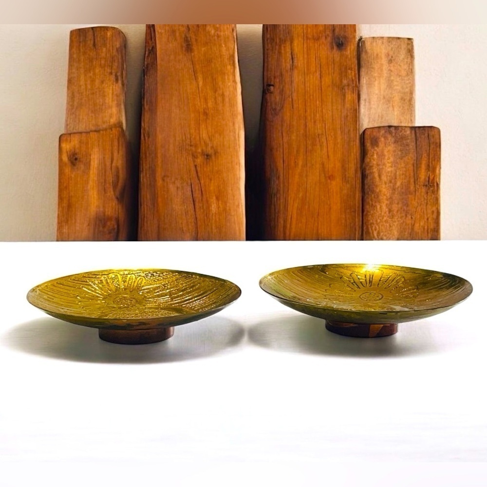 Tribal Brass etched Gold Decorative Bowls, Candle holder, planter Quito Ecuador